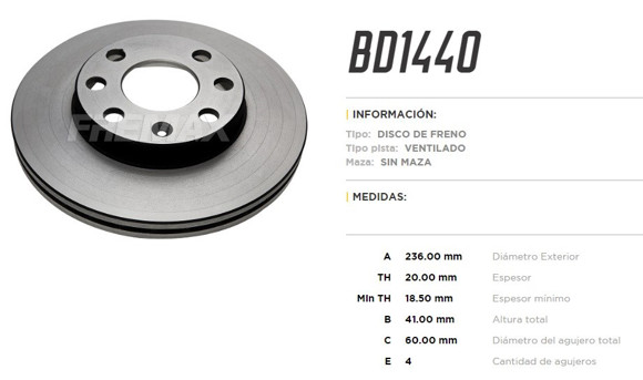 DISCO DE FRENO CHEVROLET CORSA 1.7D/CELTA 1.4/AGILE/SAIL
