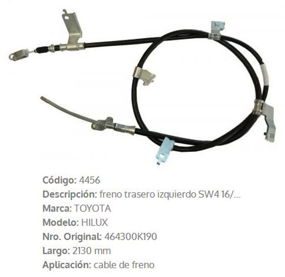 CABLE DE FRENO TRASERO IZQ. TOYOTA HILUX SW4 2016 2130MM