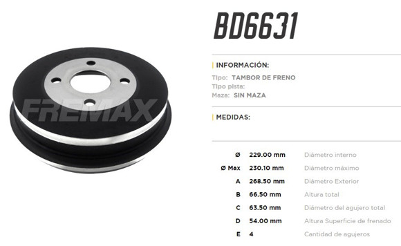 CAMPANA DE FRENO FORD COURIER/MONDEO 1997