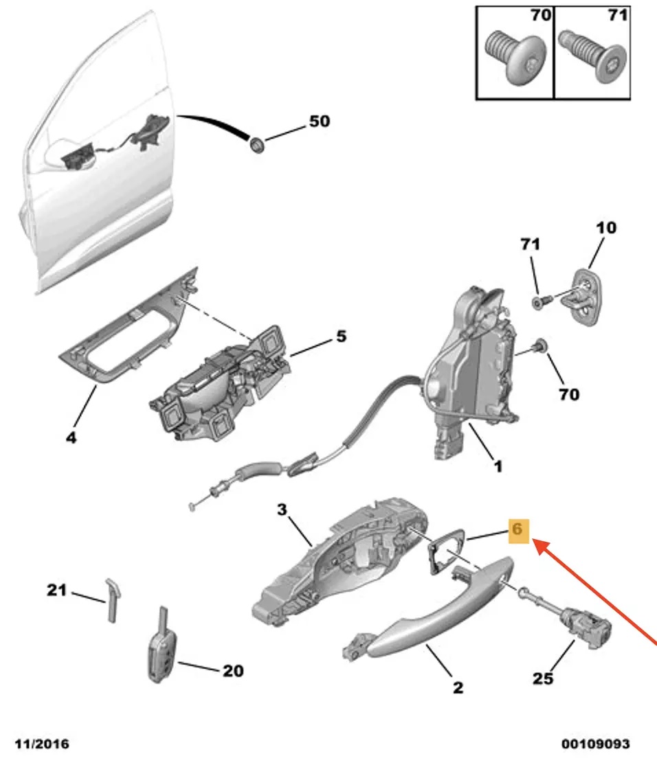 SOPORTE MANIJA PUERTA LAT TRASERA PEUGEOT EXPERT III/CITROEN JUMPY III DERECHA [ORIGINAL PSA]