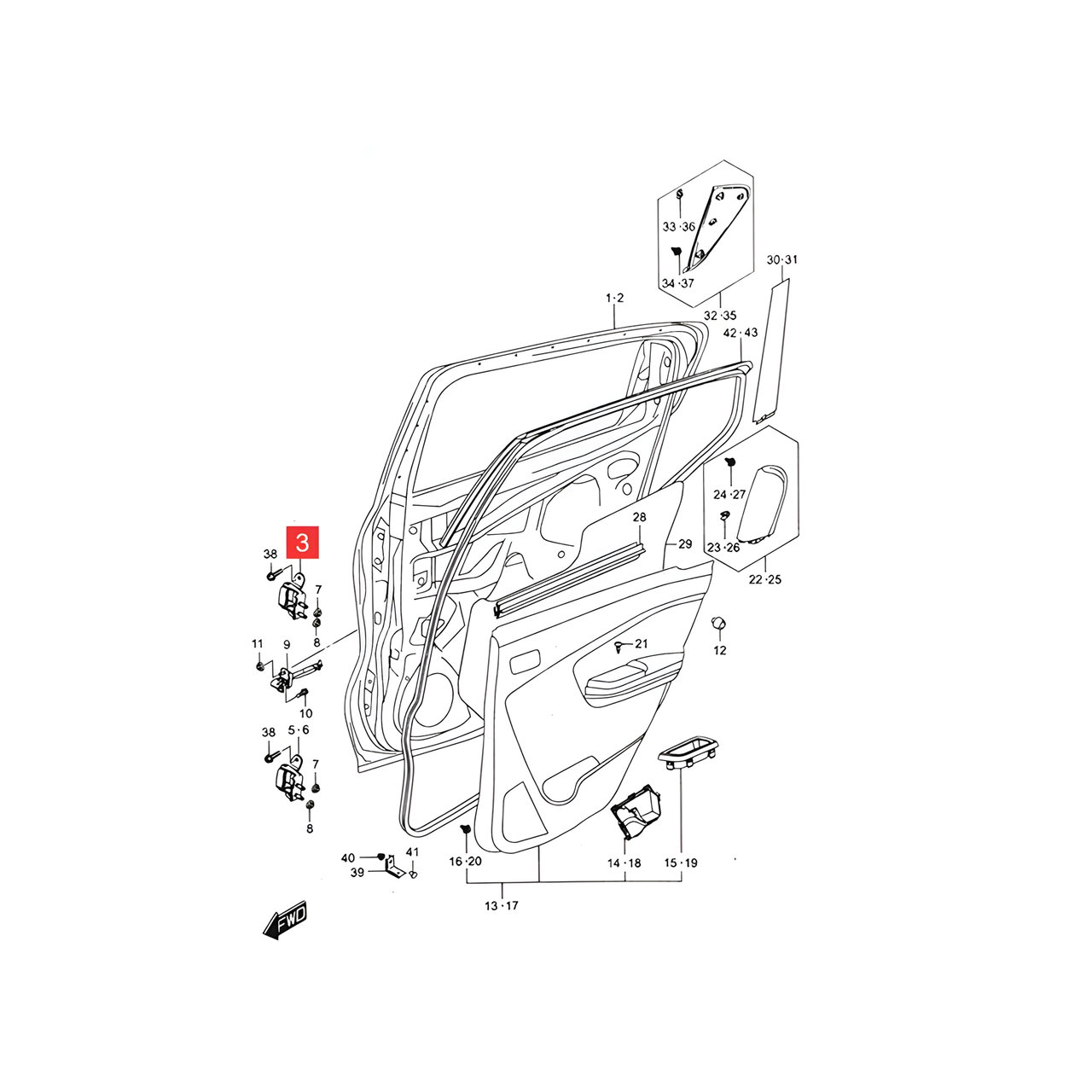 BISAGRA PUERTA TRAS. DER. SUP./INF. -ORIGINAL-