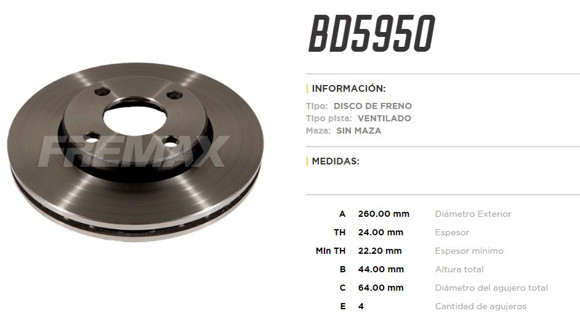 DISCO DE FRENO FORD ESCORT XR3 1992-/VW POINTER GTI 1994-