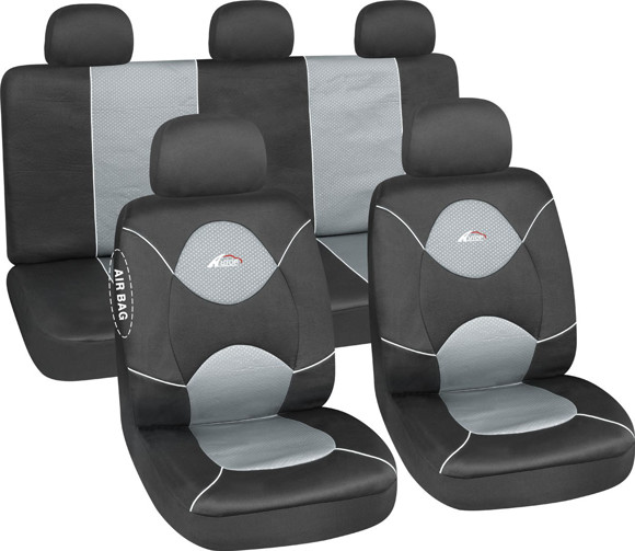 JUEGO DE FUNDAS CUBRE ASIENTO COLOR NEGRO Y GRIS