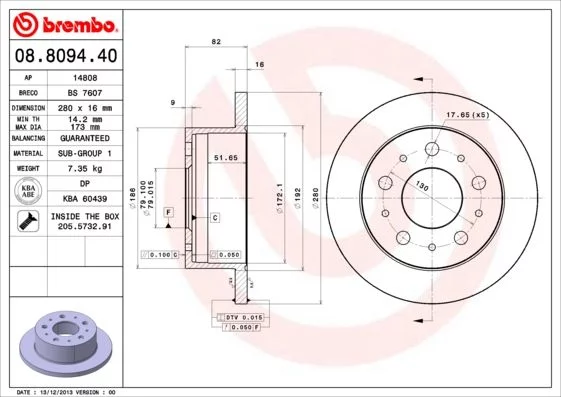 DISCO FRENO TRA CIT-FIAT-PEU JUMPER / DUC / BOXER III 280MM DIA 82MM A