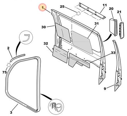 LATERAL TRASERO DERECHO PEUGEOT PARTNER SIN PUERTA LATERAL [ORIGINAL PSA]