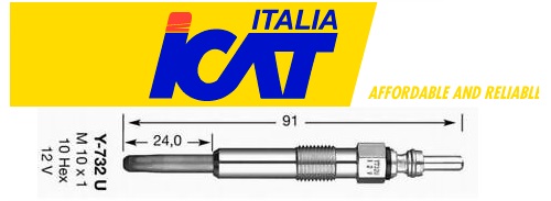 CALENTADOR RENAULT KANGOO 1.9 DIESEL F8Q F8T SIN ROSCA ICAT [ICAT ITALIA]