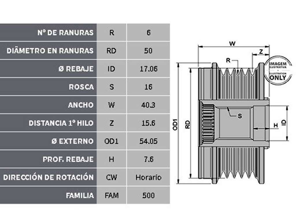 POLEA ALTERNADOR MB SPRINTER LIBRE 6PK 17M