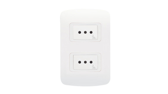 CONJUNTO PLAQUETA/2 TOMAS 3 EN LINEA C/SEGURO BLANCO