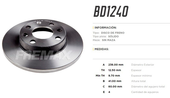 DISCO DE FRENO CHEVROLET CORSA/CELTA/CORSA 1.7D ->2001