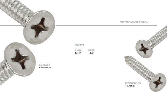 TORNILLO CABEZA FREZADA PHS INOX 304 8X1 PASIVADO(4,2MM)