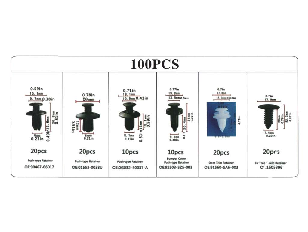 Kit de clips de sujeción universales para paneles y tapicería, 100 piezas