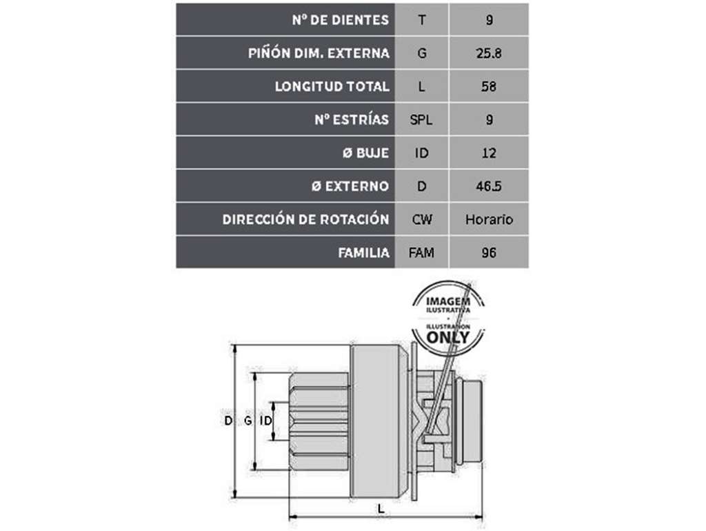 Bendix de arranque con horquilla