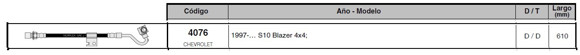 FLEXIBLE FRENO DEL/DER CHEVROLET S10/BLAZER 4X4 610MM