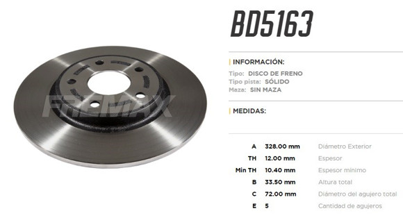 DISCO DE FRENO TRASERO DODGE JOURNEY 2014