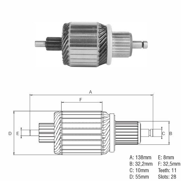 INDUCIDO 12V VW GOL 1.6D HASTA EL 1998 (138,3X54,9X11X32,3)