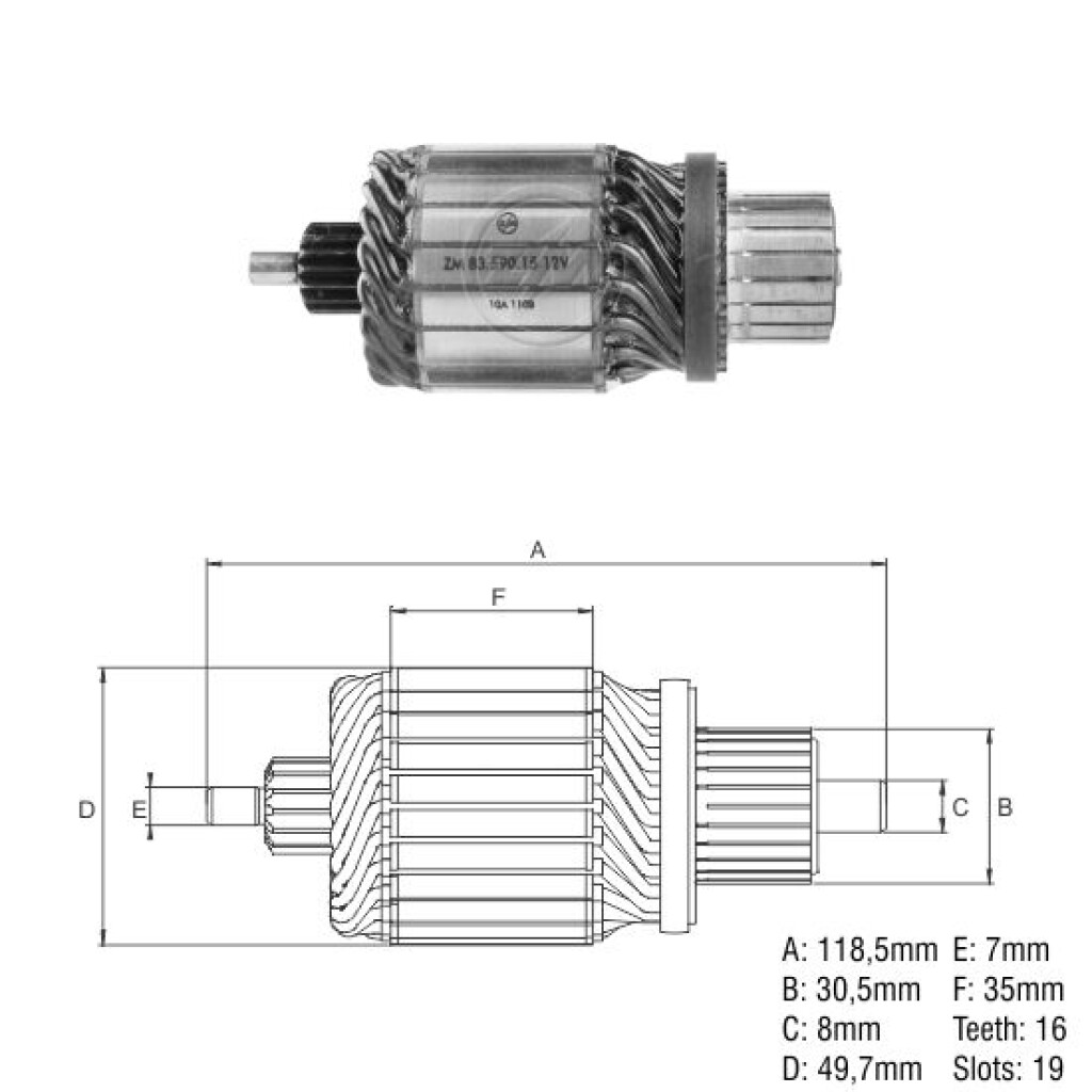 BOBINA ALTERNADOR ARRANQUE - AMAROK-GM S10-FORD RANGER VALEO 19D16E119L=20.782 ZM