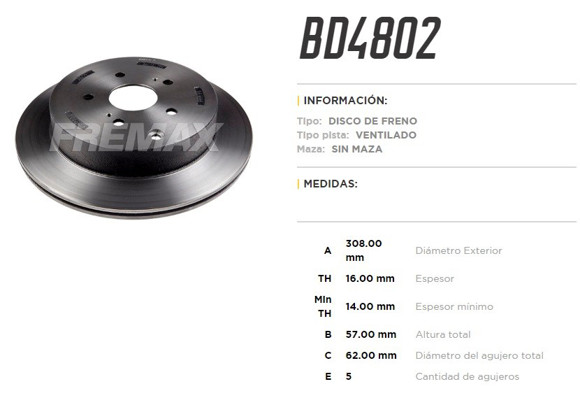 DISCO FRNO. TRAS. VENT. SUZUKI GRAND VITARA 2.0/2.4/3.2