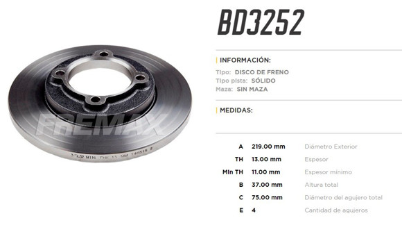 DISCO DE FRENO FORD FESTIVA 1987-1993/KIA PRIDE 1991-