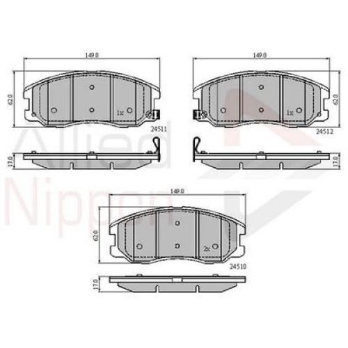 JGO. PASTILLAS FRENO CHEVROLET CAPTIVA DEL. 149x62X17MM  (24510/11/12)