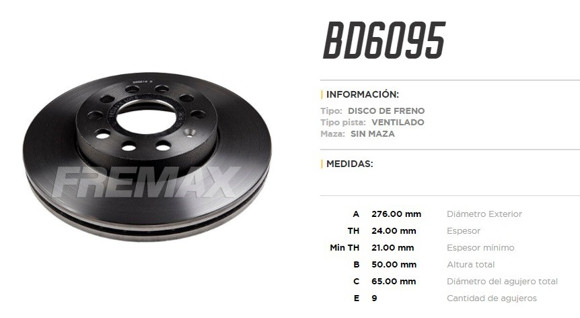 DISCO DE FRENO DELANTERO AUDI A3 2013 (VENTILADO)