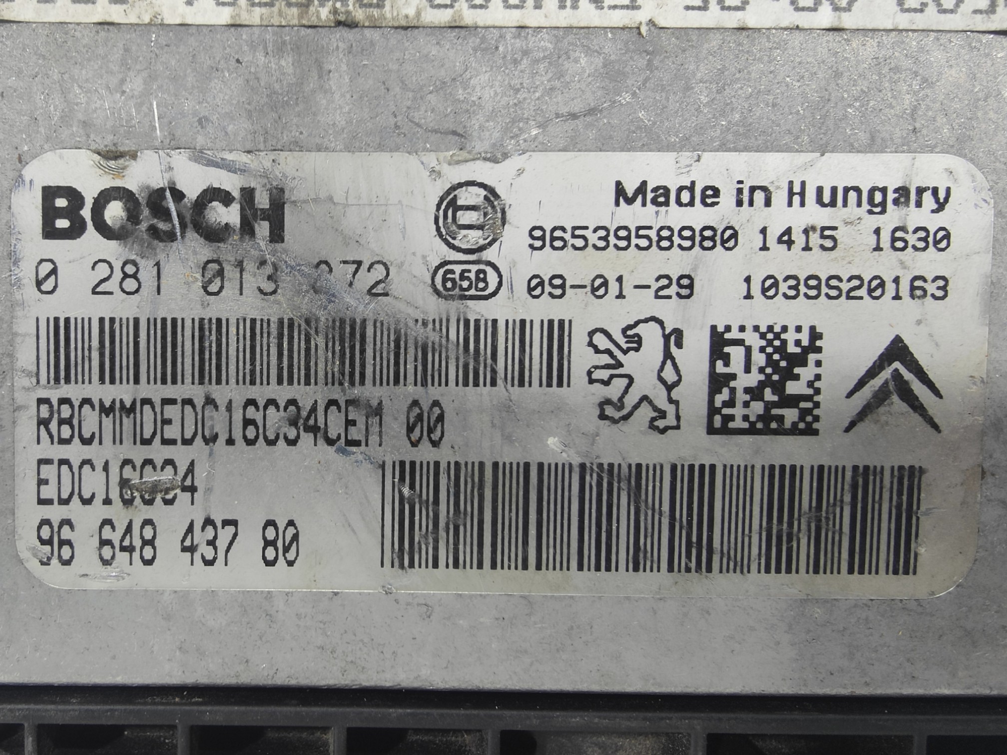 ECU de motor Peugeot Citroen 1.6 HDI 2009, Ref: 10895-K3A7