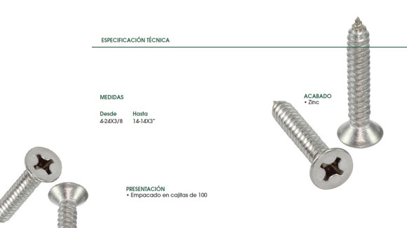 TORNILLO CABEZA FREZADA PHS ROSCA CHAPA 12X7/8 ZINC(5,5MM)