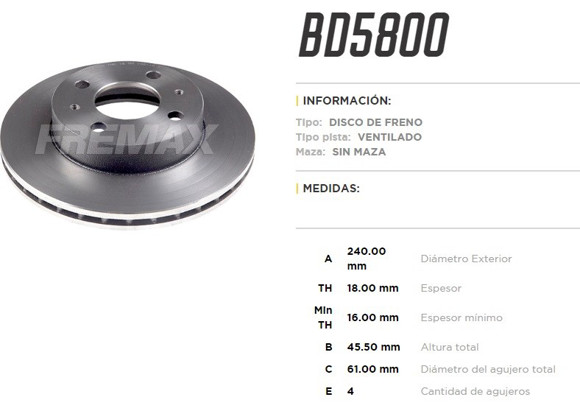 DISCO FRENO DEL VENT NISSAN 100/NX 91-3 SENTRA B12/B13/N14