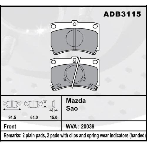 JGO. PASTILLAS FRENO MAZDA 323 85...94 FORD ESCORT 91X64X15MM   COMLINE discontinuada