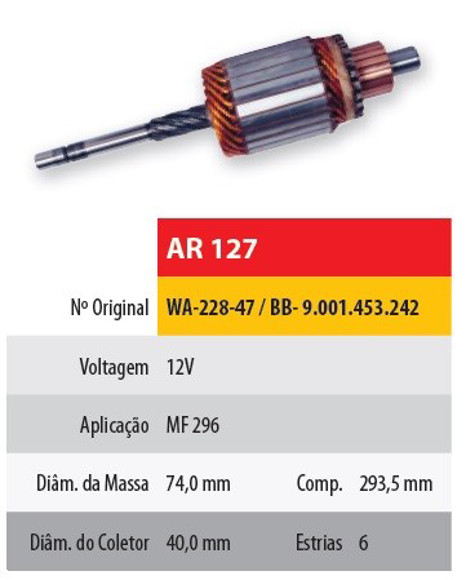 INDUCIDO 12V WAPSA MASSEY FERGUSON 296 (293,5X74X6X40)
