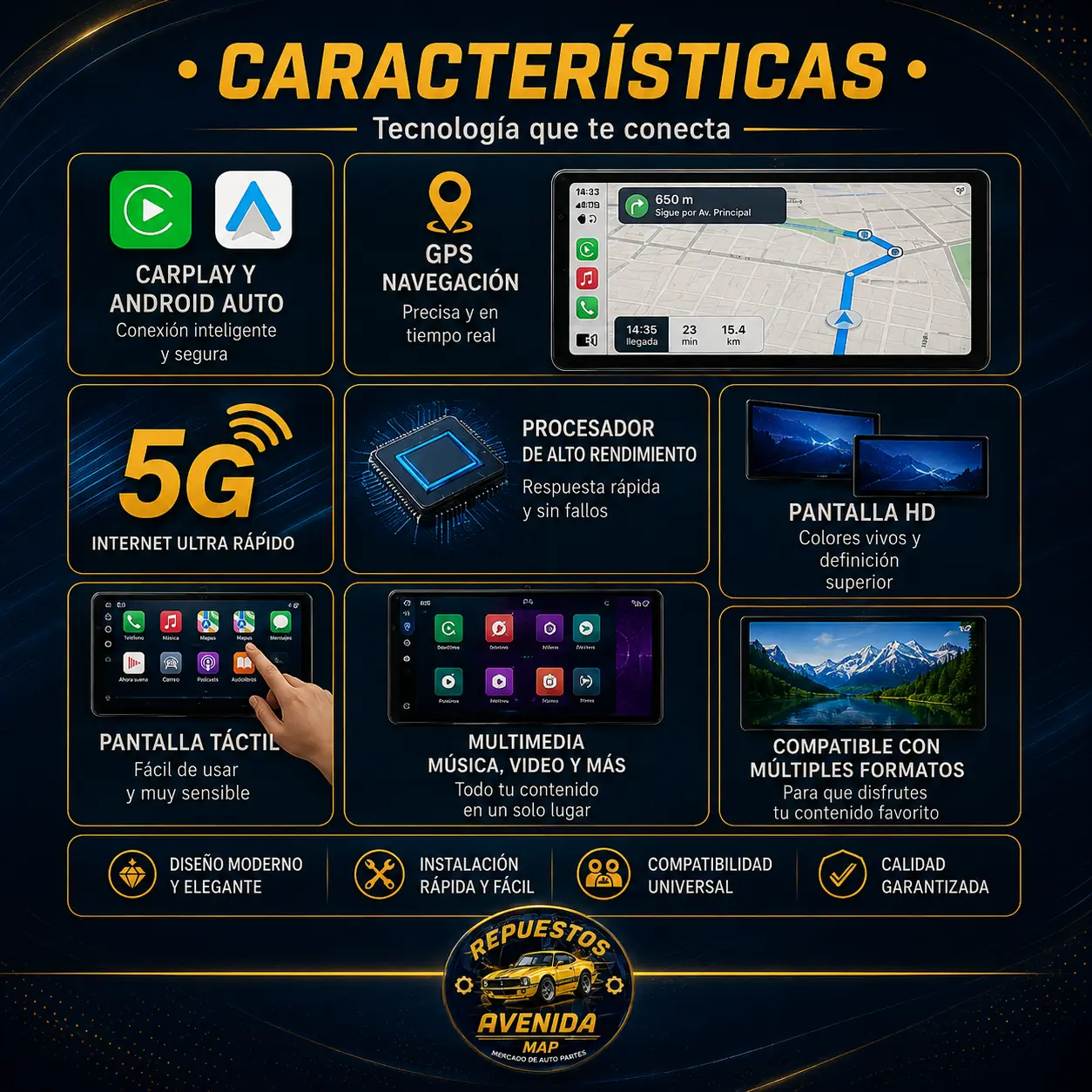 Pantalla multimedia táctil portátil de 360° para parabrisas, C-play, A-auto
