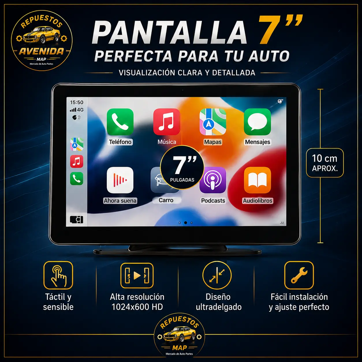 Pantalla multimedia táctil portátil de 360° para parabrisas, C-play, A-auto