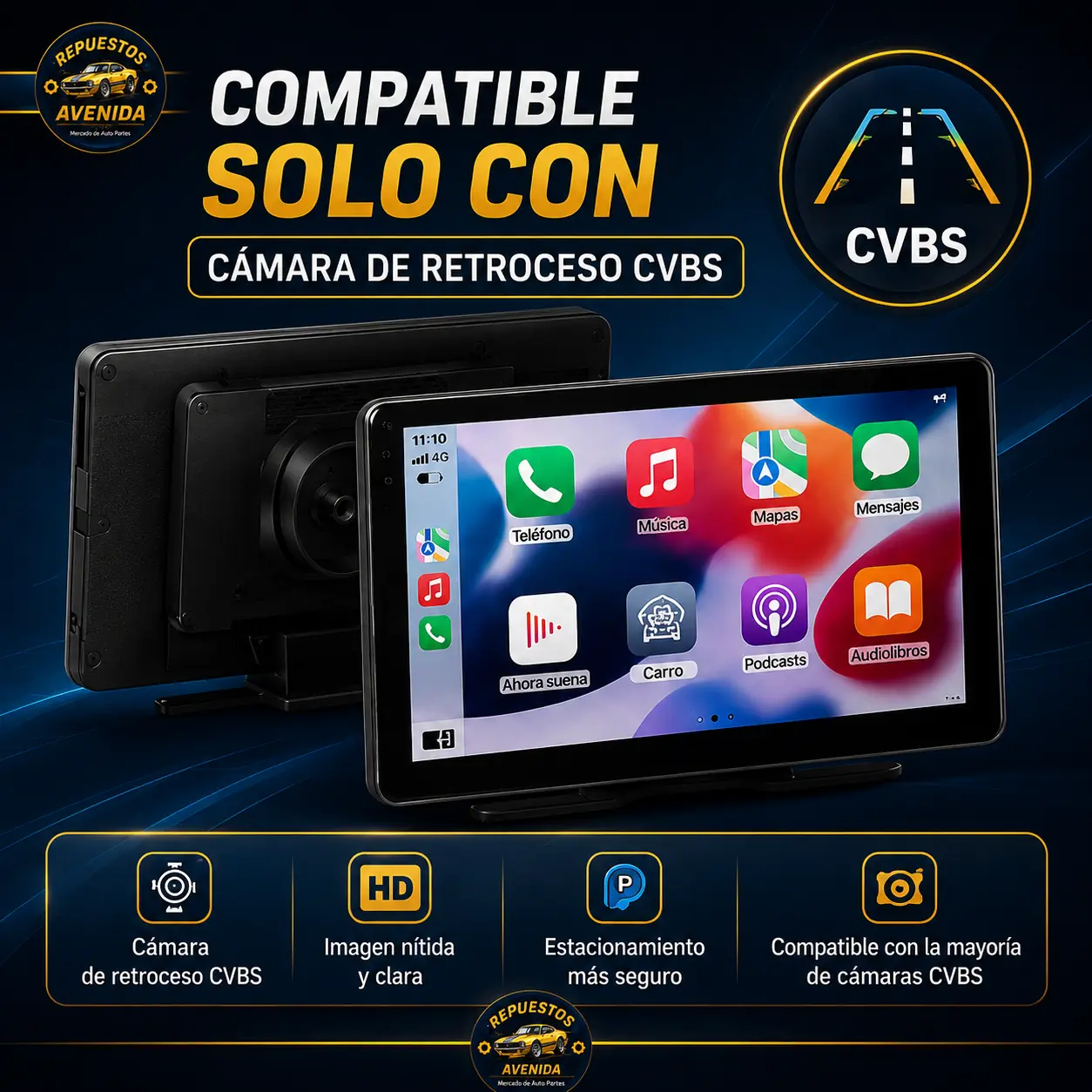 Pantalla multimedia táctil portátil de 360° para parabrisas, C-play, A-auto