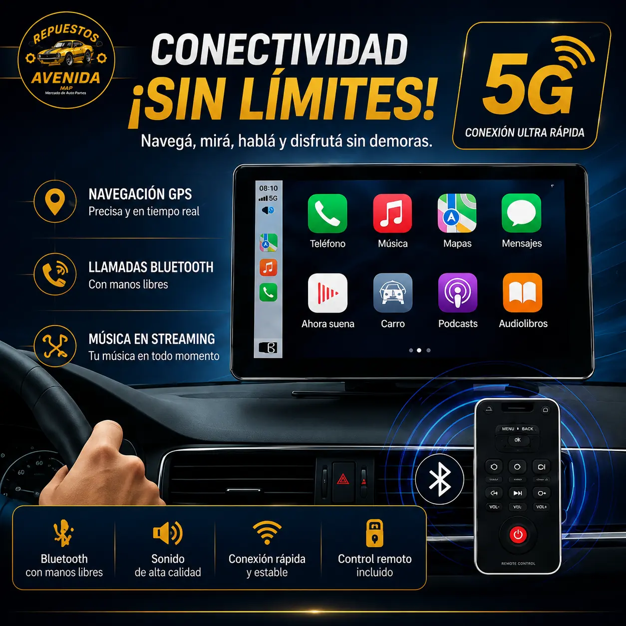Pantalla multimedia táctil portátil de 360° para parabrisas, C-play, A-auto