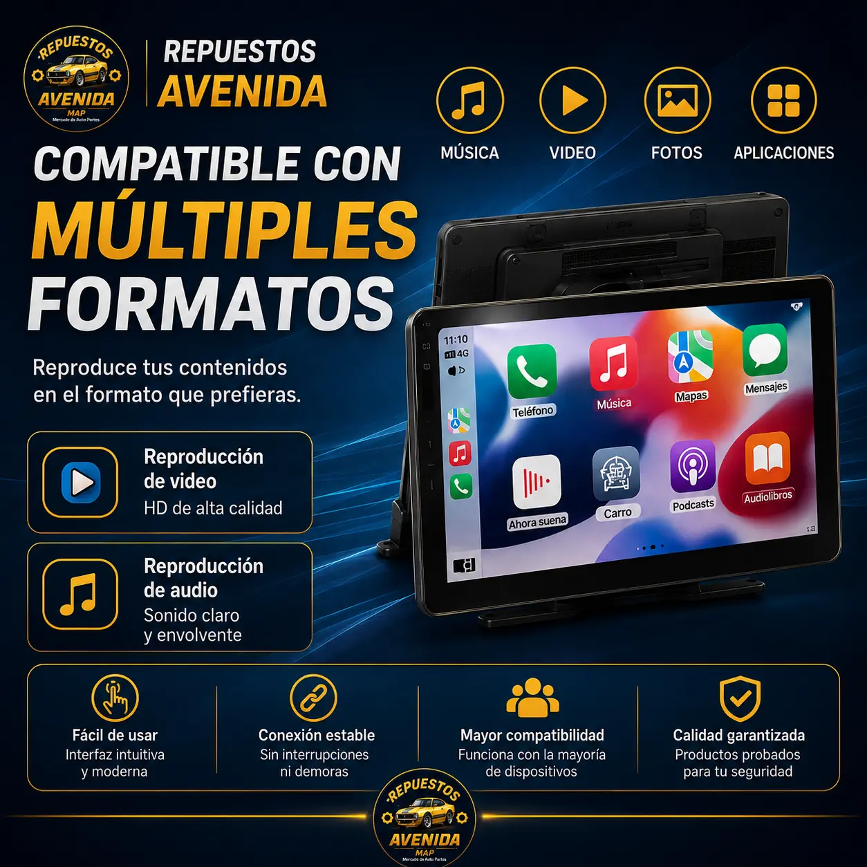 Pantalla multimedia táctil portátil de 360° para parabrisas, C-play, A-auto