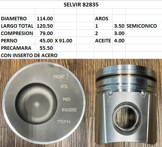 PISTON (114.00) C/P Y AROS CUMMINS 6CT8.3 STD 1CIL