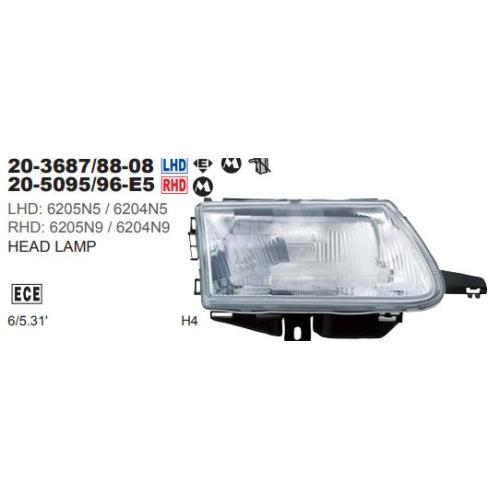 SEMIOPTICA CITROEN DER. SAXO 96...99 LAMP. H4  TYC 6205N5