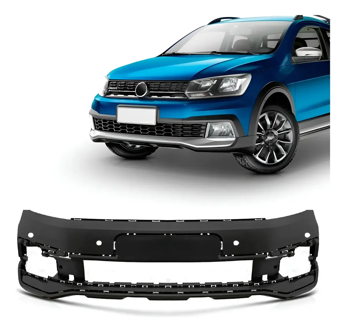 Paragolpes Delantero Volkswagen Saveiro Cross (Línea G7 – Modelos 2016 a 2020) — Estructura Base con Agujeros para Sensor de Estacionamiento