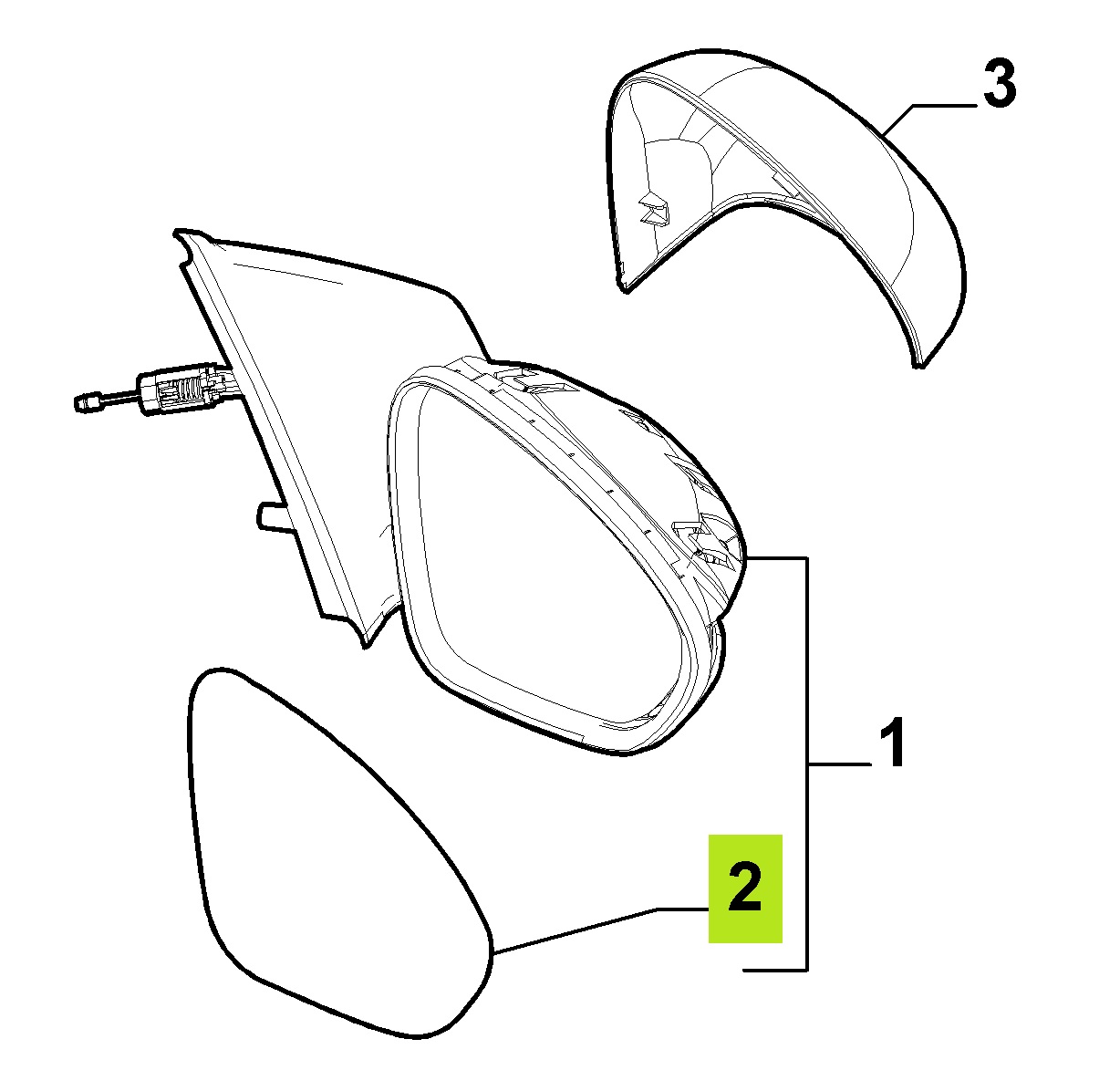 VIDRIO ESPEJO EXT. IZQ. (CHASIS 358A72NY) -ORIGINAL