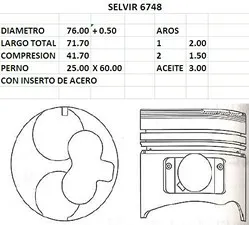 Juego de pistones de motor 76mm Isuzu 4EC1T sobremedida 0.50 con inserto
