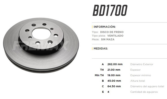 DISCO DE FRENO HONDA CIVIC/FIT 1.4 8V/1.5 16V 2009- 262MM