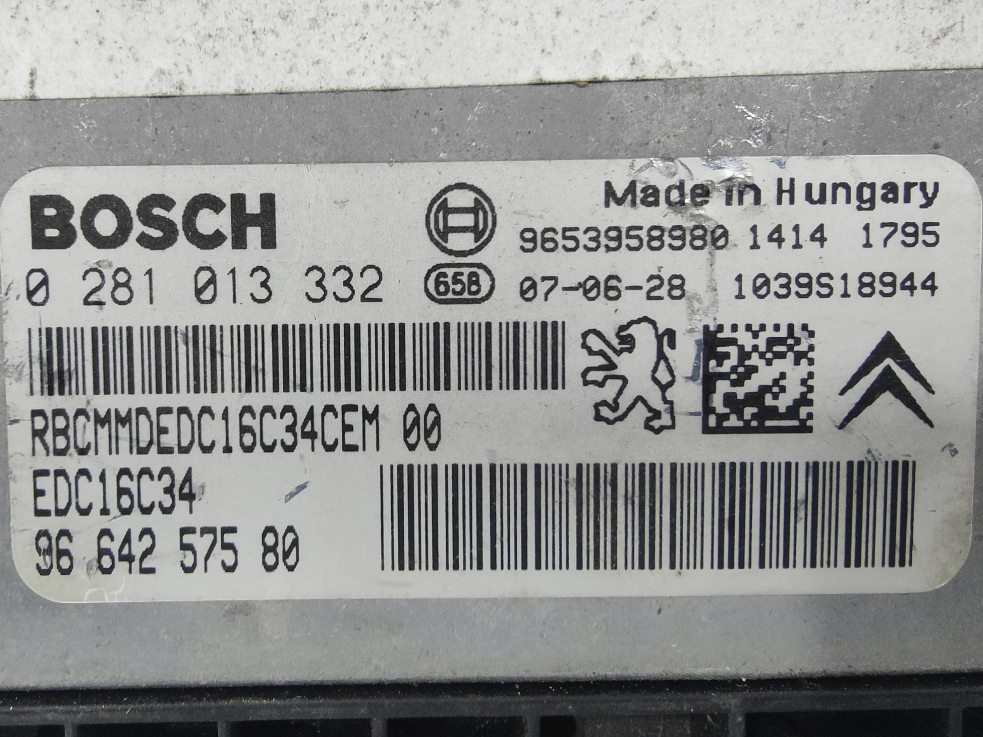 ECU de motor Peugeot Citroen 1.6 HDI 2007, Ref: 10931-K3B7