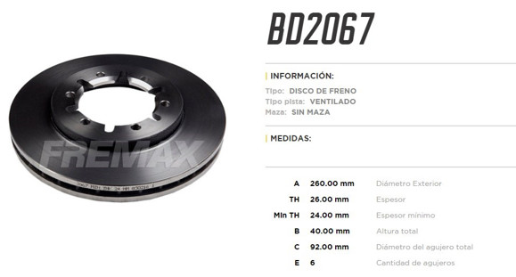 DISCO FRENO DEL VENT NISSAN FRONTIER 3.2 4X2 1998 260MM