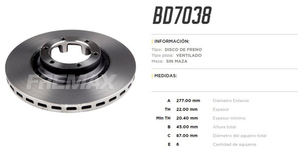 DISCO DE FRENO MITSUBISHI L300 2.4/2.5TD 86-00 L200/MONTERO