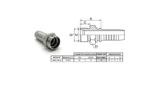 MACHO RECTO M30 X 2,0-22 12 3/4'' (MULTI ASIENTO)