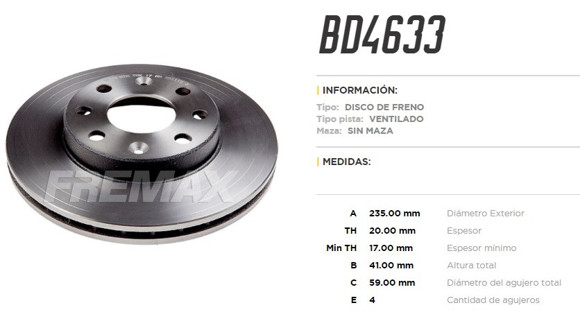 DISCO DE FRENO CHEVROLET AVEO/SAIL 1.4/SPARK GT 2005