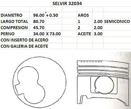 PISTONES 96mm TOYOTA HILUX 3.0 TD (1KZTE) 0.50