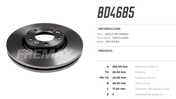 DISCO DE FRENO PEUGEOT 407 1.6/1.8/2.0 16V 04-07 408 11-