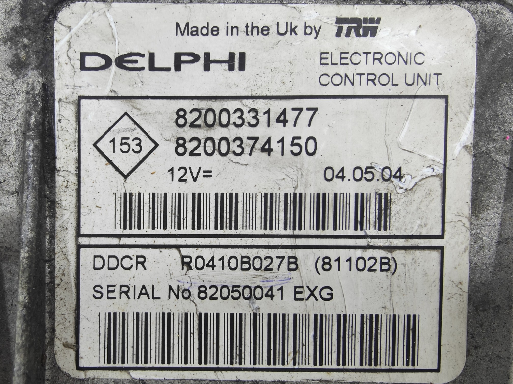 ECU de motor Renault CLIO II 1.5 DCI 80HP , Ref: 10976-K3B11