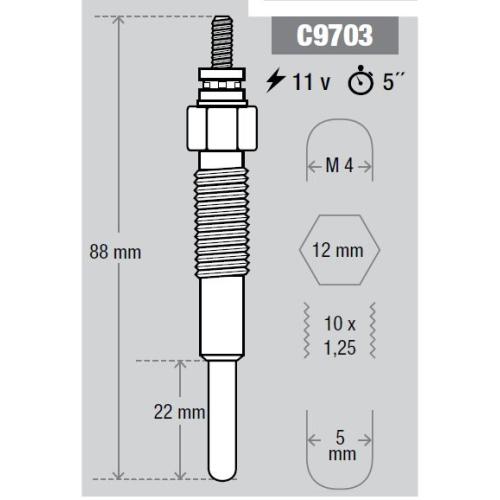 CALENTADOR KIA BESTA 2.2 PREGIO 2.7 SPORTAGE MAZDA B2500 BONGO K3000 KESSEL 88/22MM 11V 0250202089
