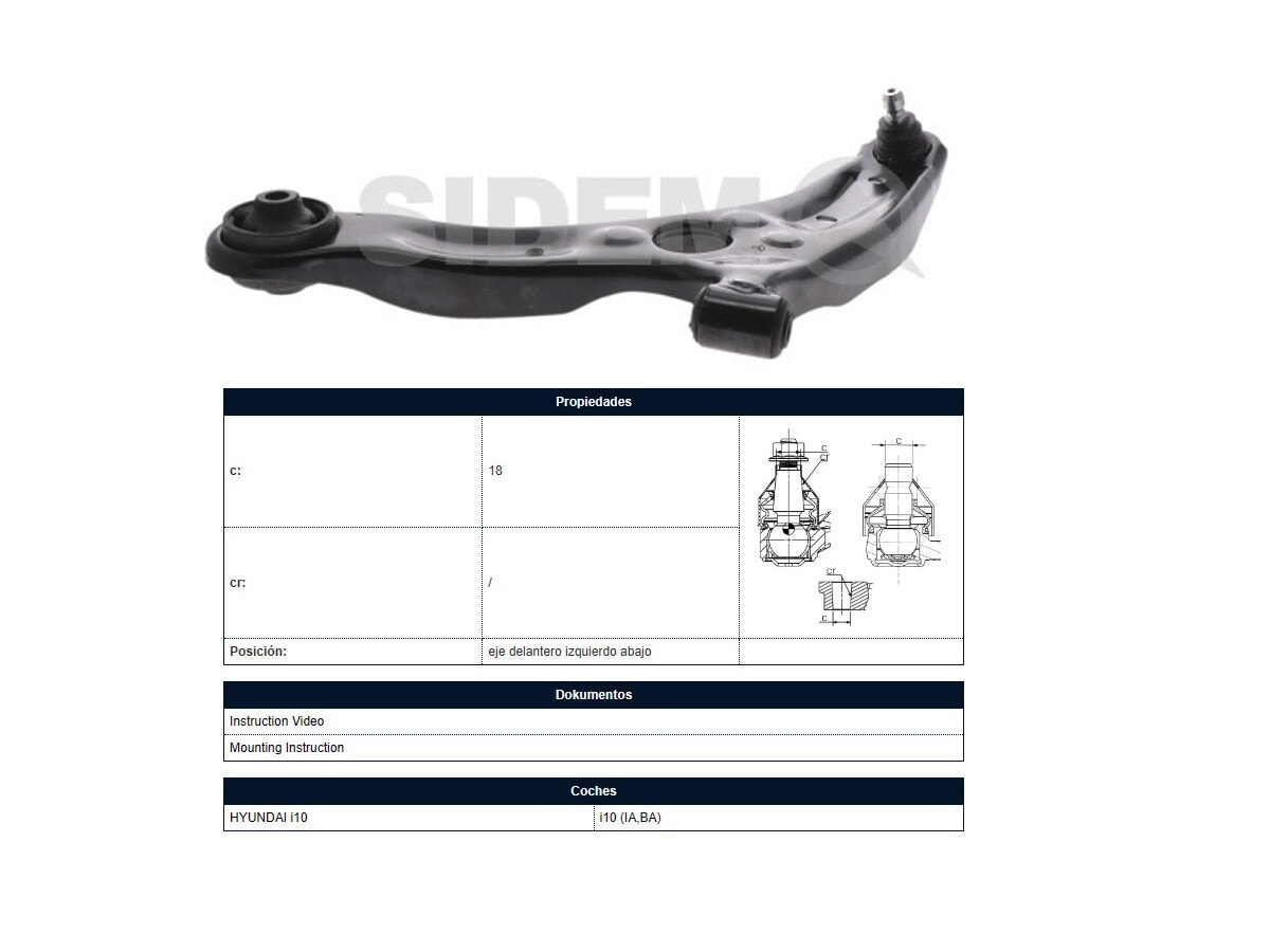 Parilla De Suspension Delantera Hyundai I10 14-25 Izq